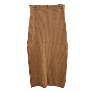 Free People Ribbed Knit Midi Skirt Tan Brown Size S Slit